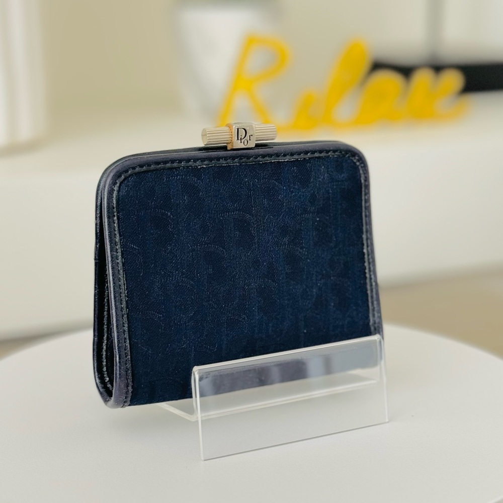 Vintage Dior Dark Blue Oblique Canvas Coin Pouch